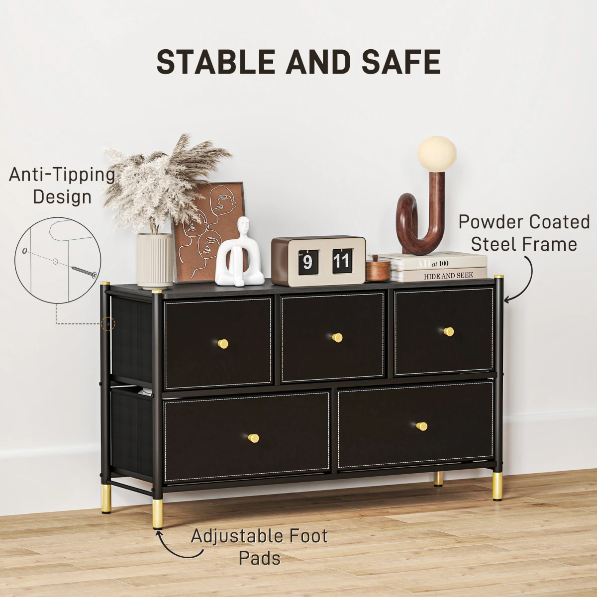 HOMCOM HOMCOM Chest Drawers 3-Drawer PU Leather Bedroom - Chest of Drawers