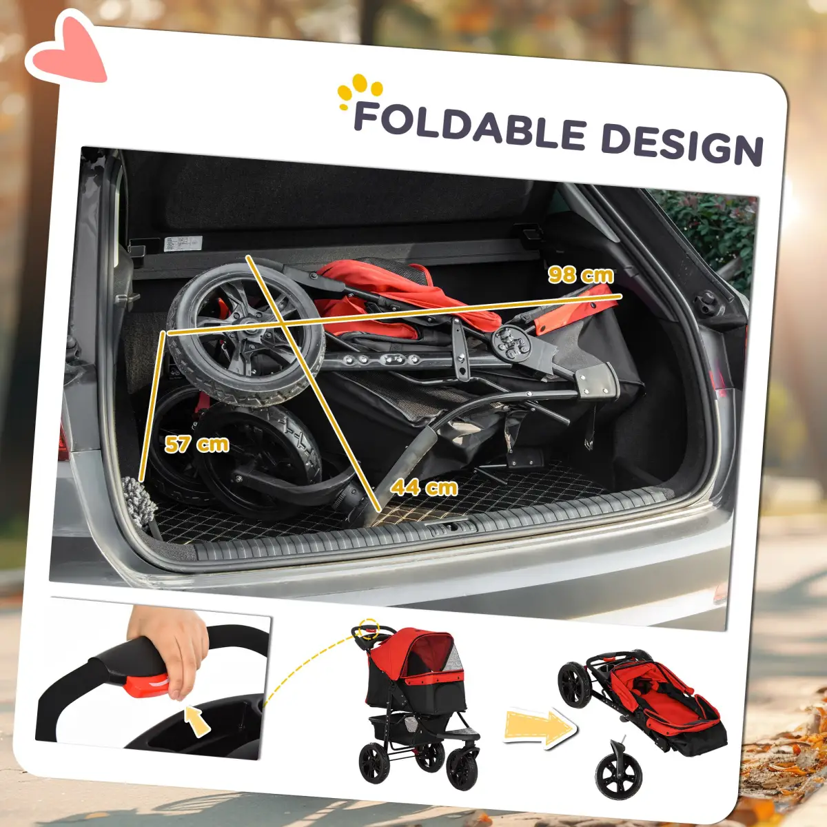 Unbranded Folding 3 Wheel Pet Stroller Travel Adjustable Canopy Storage Brake Red Pawhut - Pet Carrier
