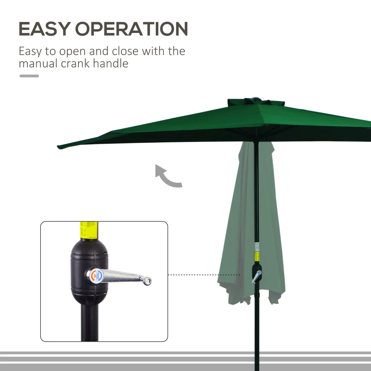 Outsunny 3m Half Parasol Umbrella Metal Frame Crank NO BASE INCLUDED, Green - Parasol