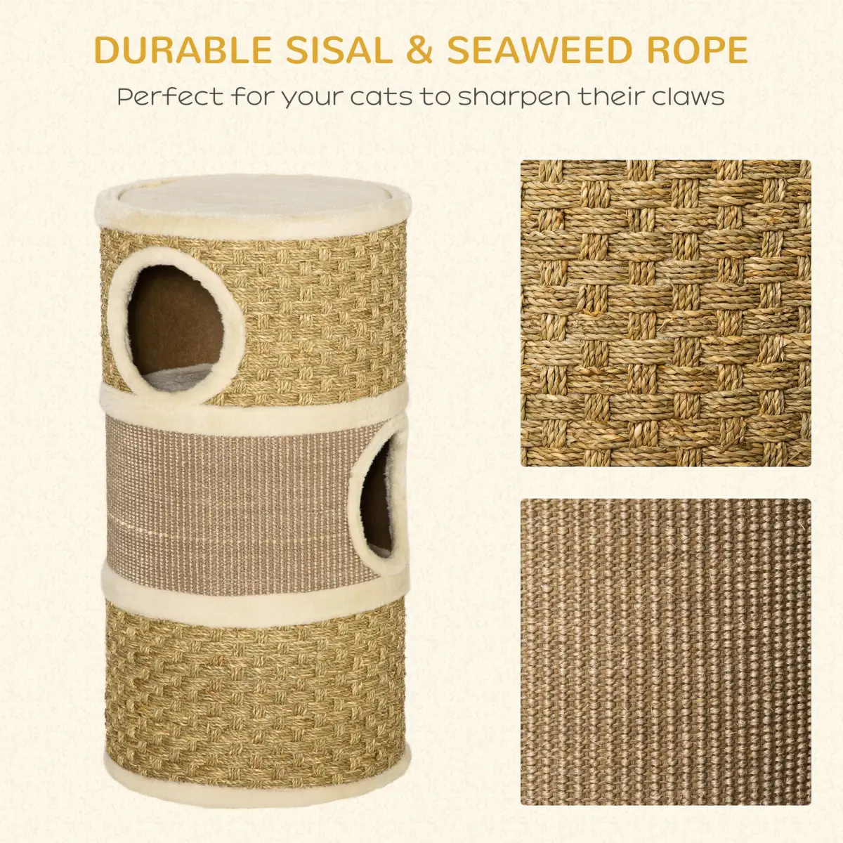 Unbranded Cat Scratching Barrel Kitten Tree Tower with Sisal and Seaweed Rope Pawhut - Cat Tree