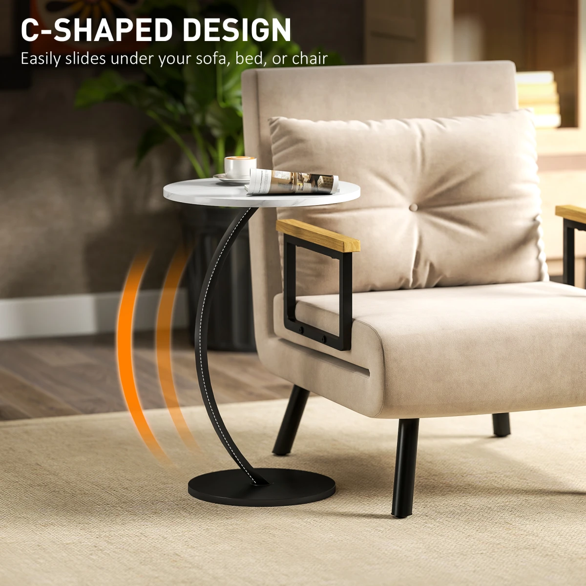 N/A Premium Rattan Coffee Table Compact Marble Surface C Shaped Sliding Sofa Bedside - Coffee Table
