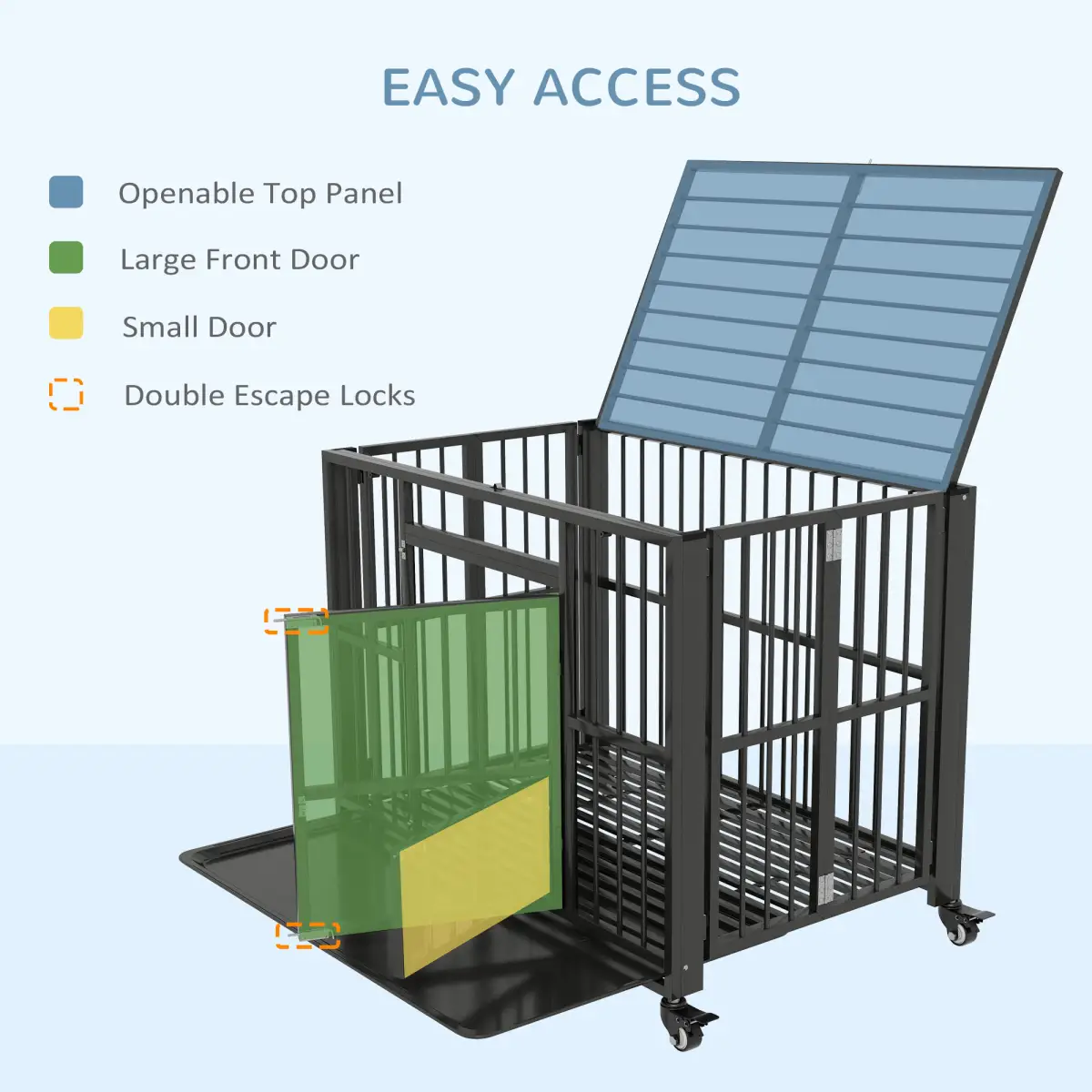 PawHut PawHut 43" Foldable Heavy Duty Dog Crate with Locks, Removable Tray, Wheels - Dog Crate
