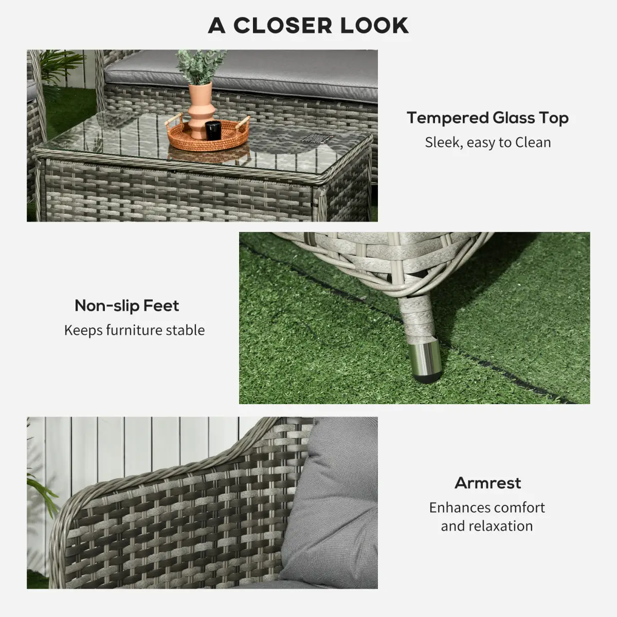 Outsunny Outsunny 4 Pieces Rattan Sofa Set Outdoor Conservatory Furniture with Cushions - Garden Sofa Sets