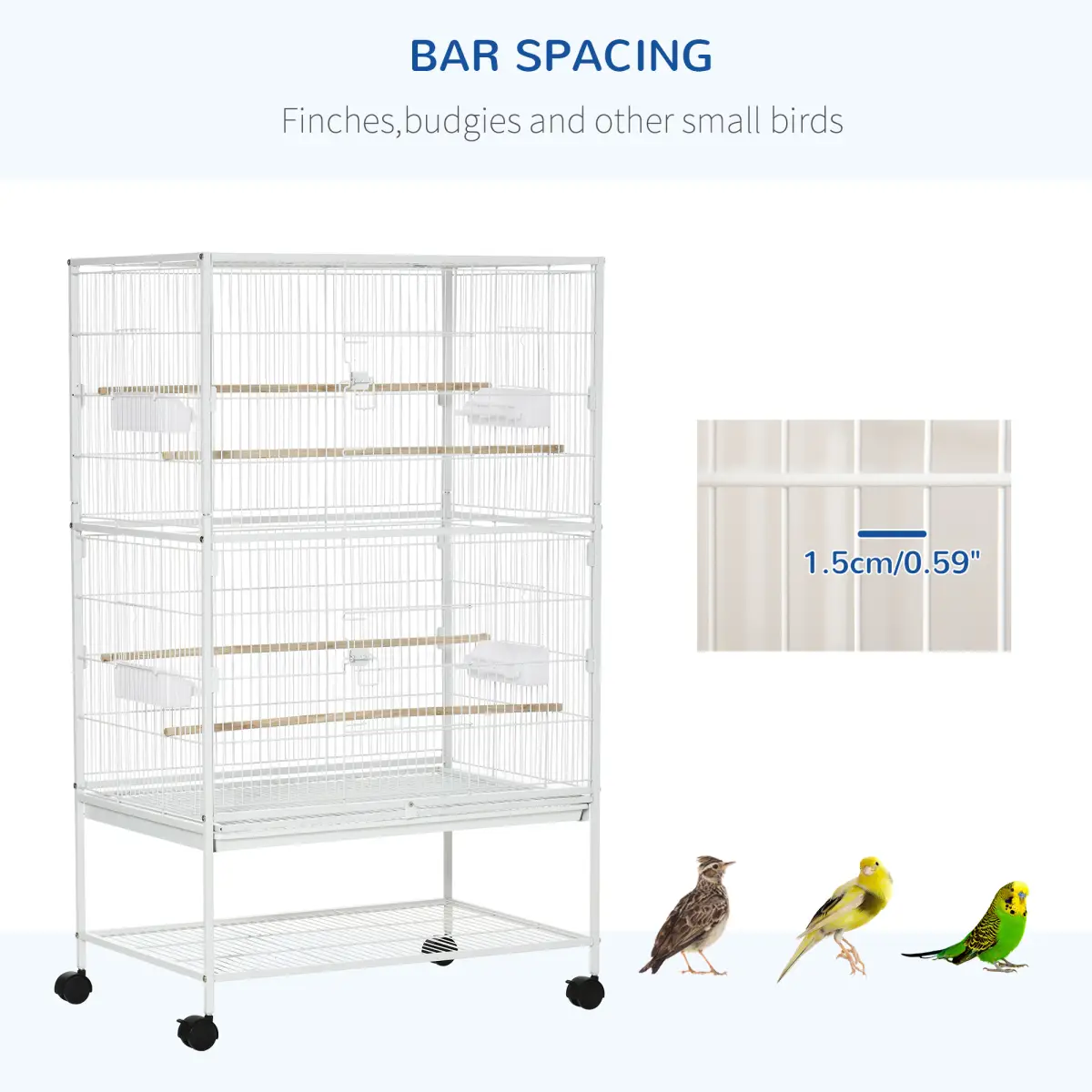 Pawhut Large Bird Cage Budgie Cage for Finch Canaries Parrot with Stand White - Pet Cage