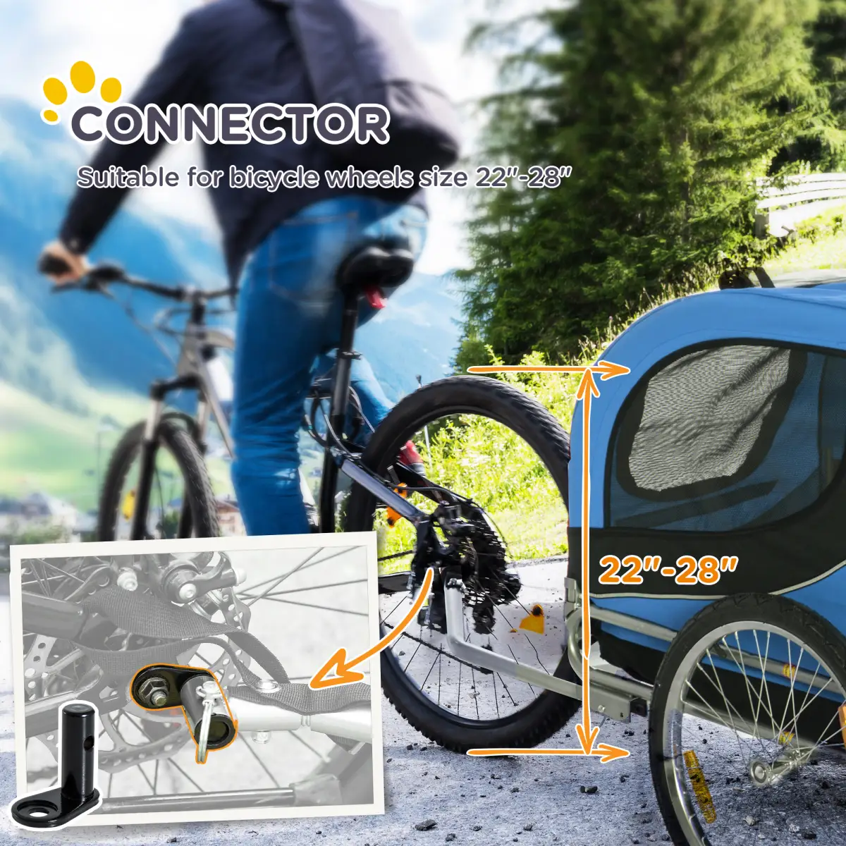 Pawhut Dog Bike Trailer Pet Cat Carrier for Small Medium Puppy Travel Black and Blue - Pet Carrier