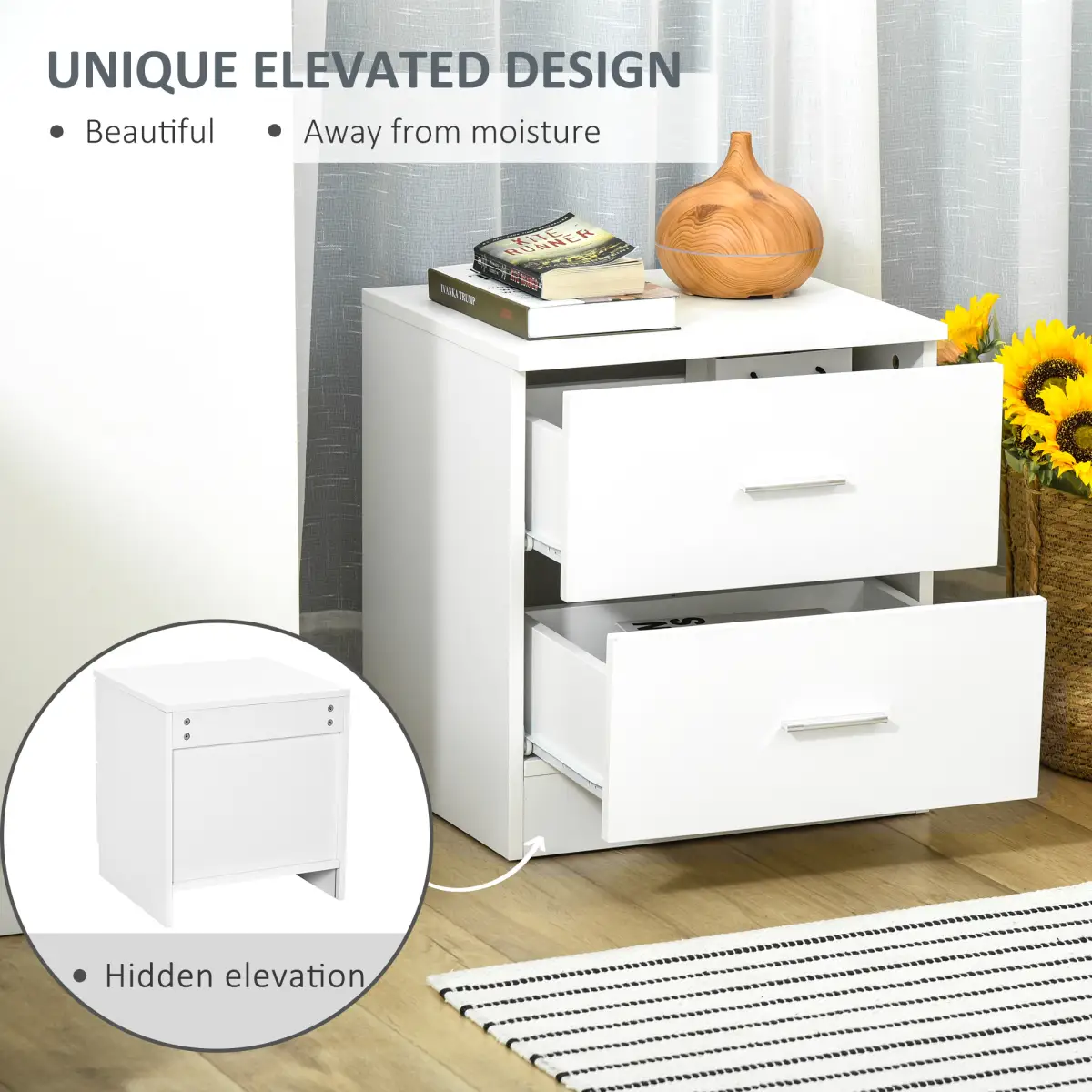 HOMCOM Bedside Table w/ 2 Drawers, Nightstand, Side Storage Cabinet Unit - Bedside Table