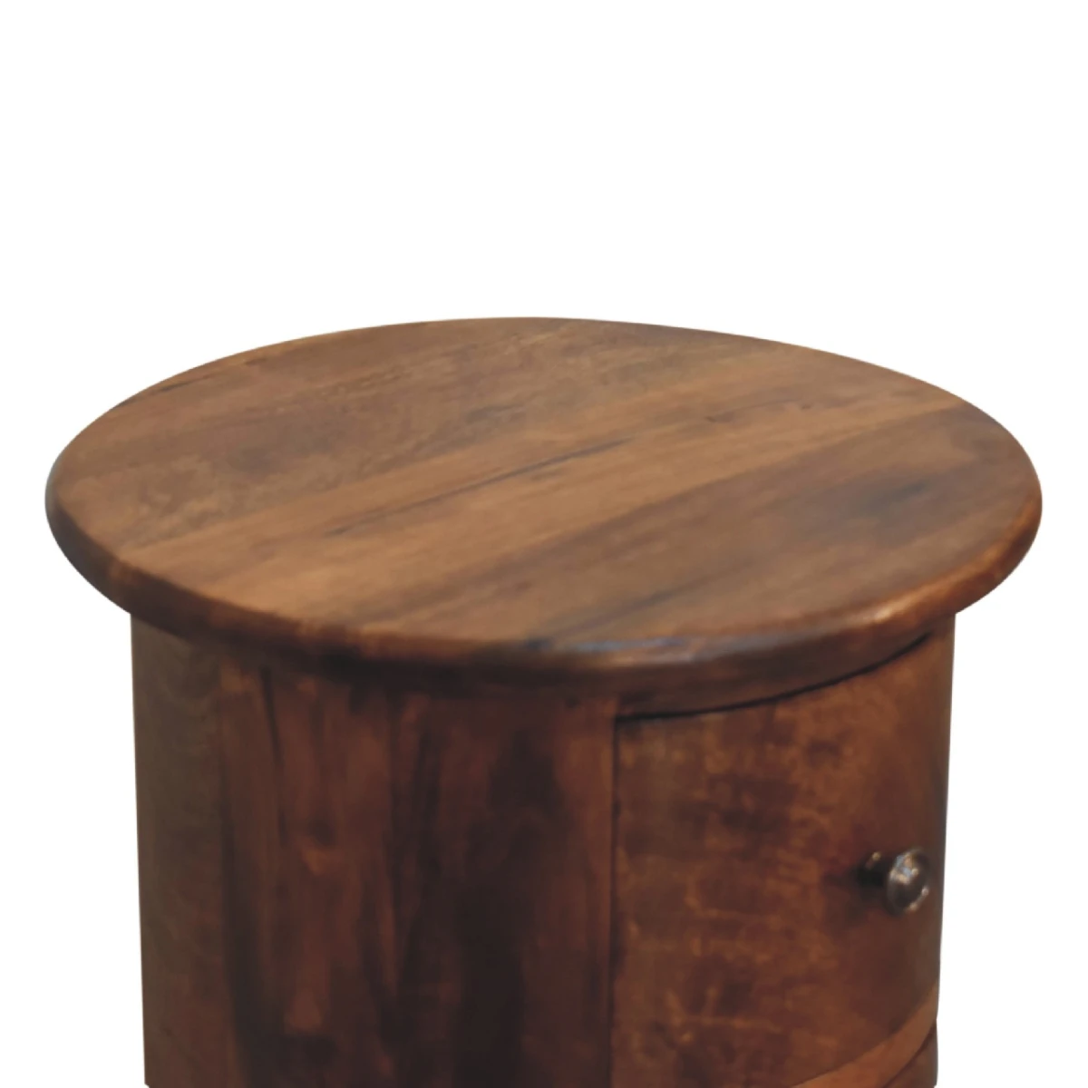 Artisan Furniture Artisan Furniture Drum Chest Mini Round Three Drawer Solid Mango Wood Chestnut Finish For Small Item Storage - Chest of Drawers