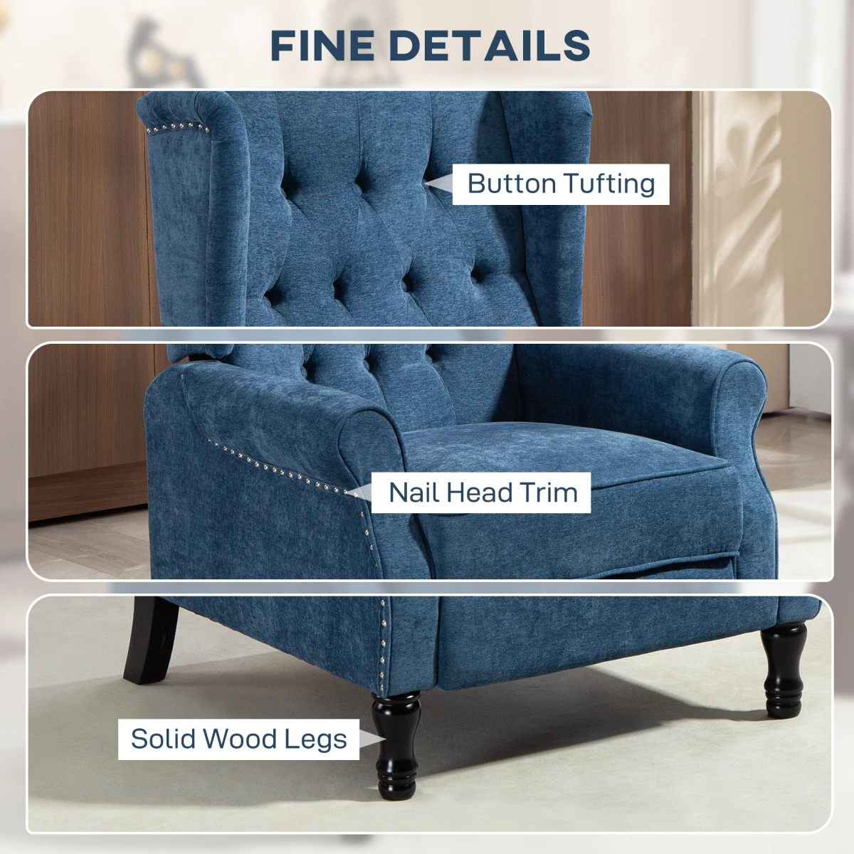 HOMCOM HOMCOM Manual Reclining Armchair With Footrest Royal Blue - Recliner