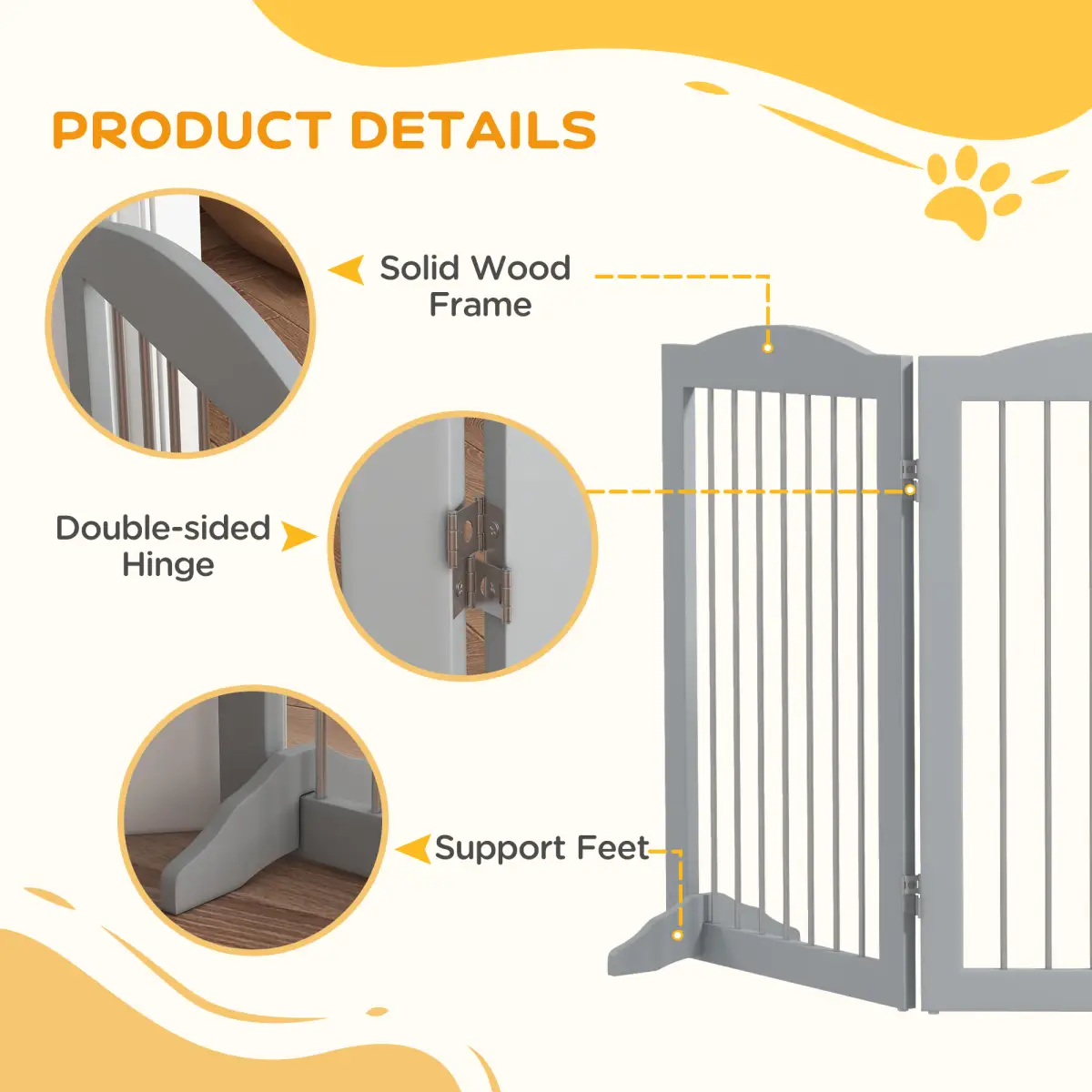 PawHut PawHut Foldable Dog Gate, Freestanding Pet Gate with Two Support Feet - Grey - Pet Gate
