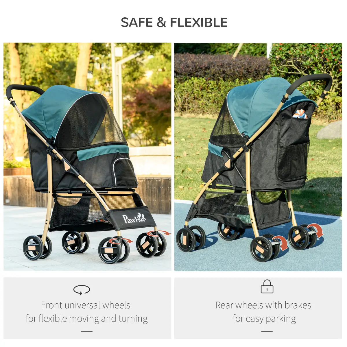PawHut PawHut Pet Stroller for XS and S Dogs with Rain Cover - Dark Green - Pet Carrier