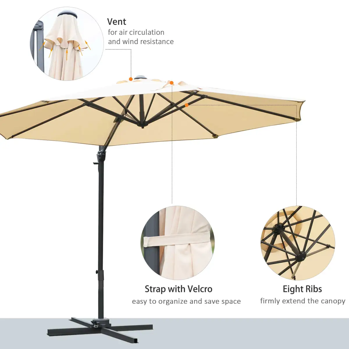 Outsunny Outsunny Umbrella Parasol W/360� Rotation and Cross Base-Beige - Parasol