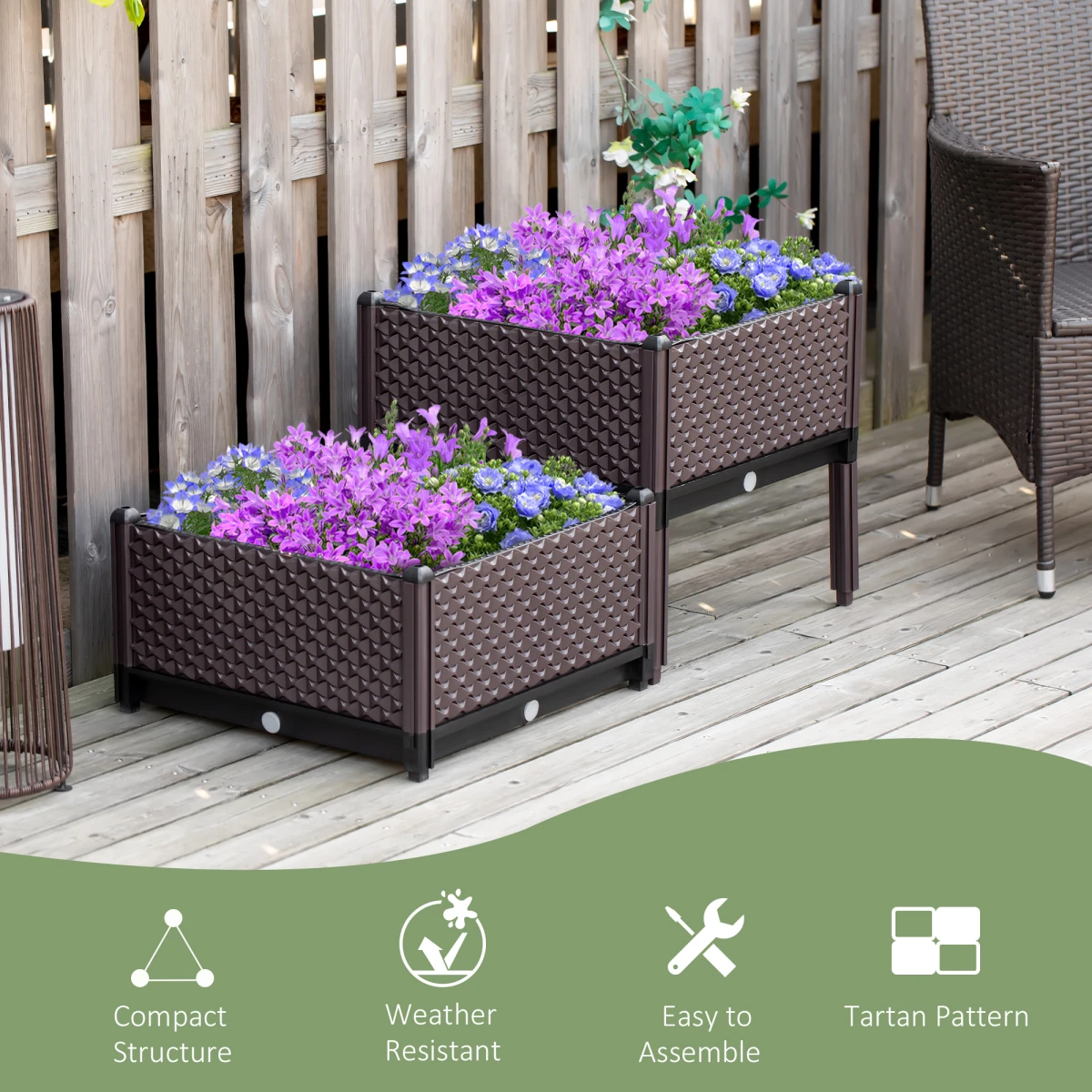 Outsunny Duo Design Two Tier Planter Self Watering For Flowers - Planters