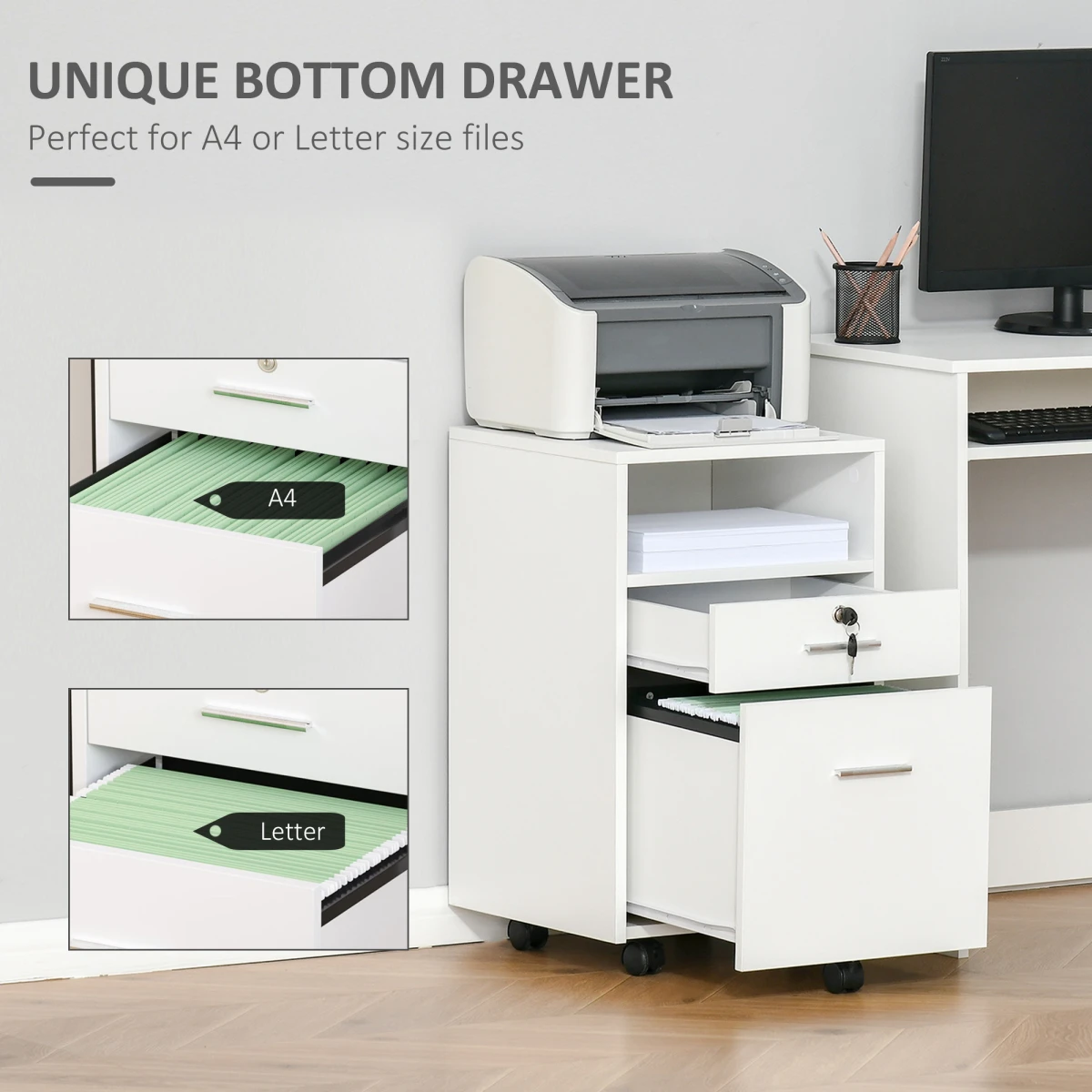 Unbranded Vinsetto Compact Lockable Mobile File Cabinet With Open Shelf And Five Casters For Home Office - Filing Cabinet
