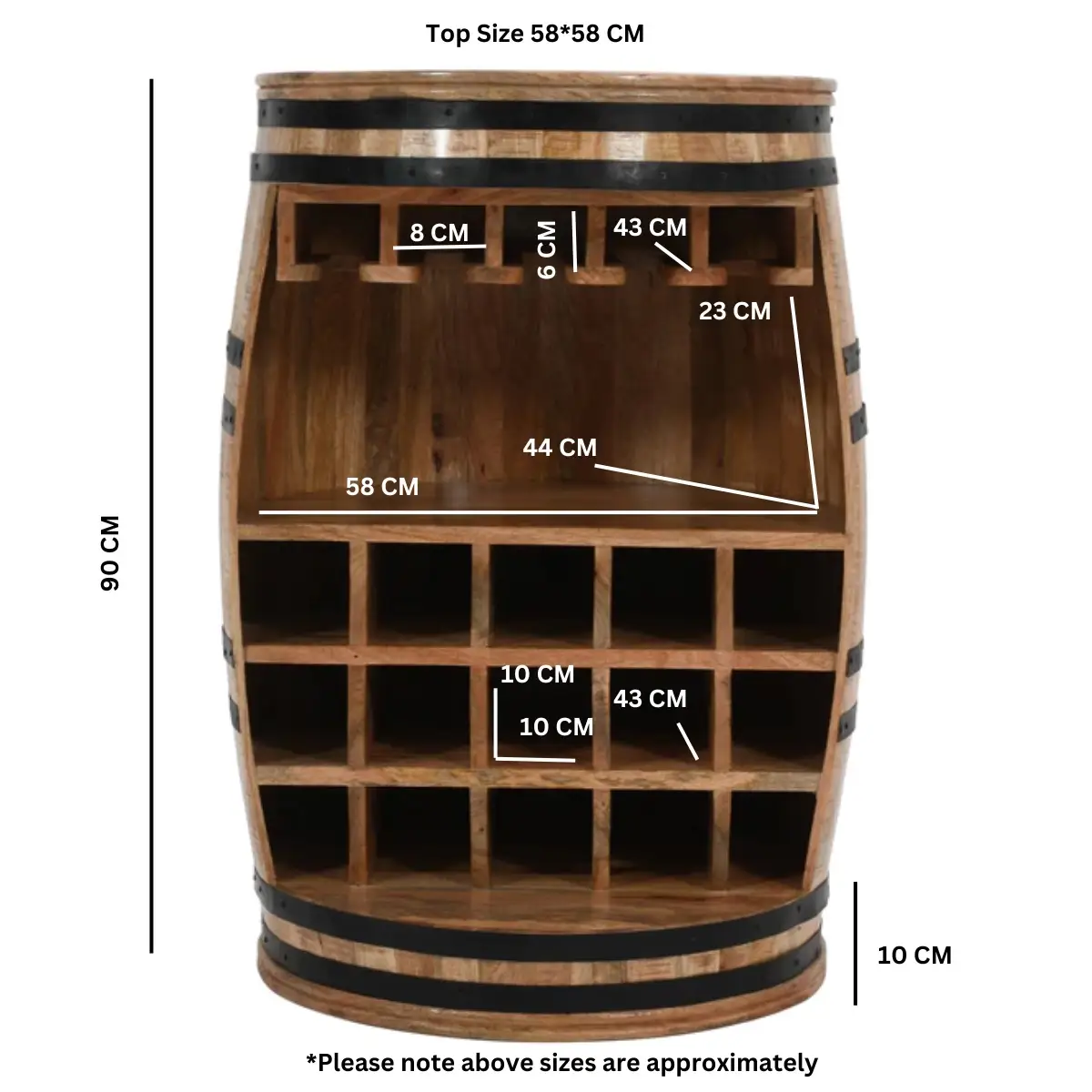 Indian Hub Surrey Solid Dark Wood Barrel Wine Sideboard - Sideboard