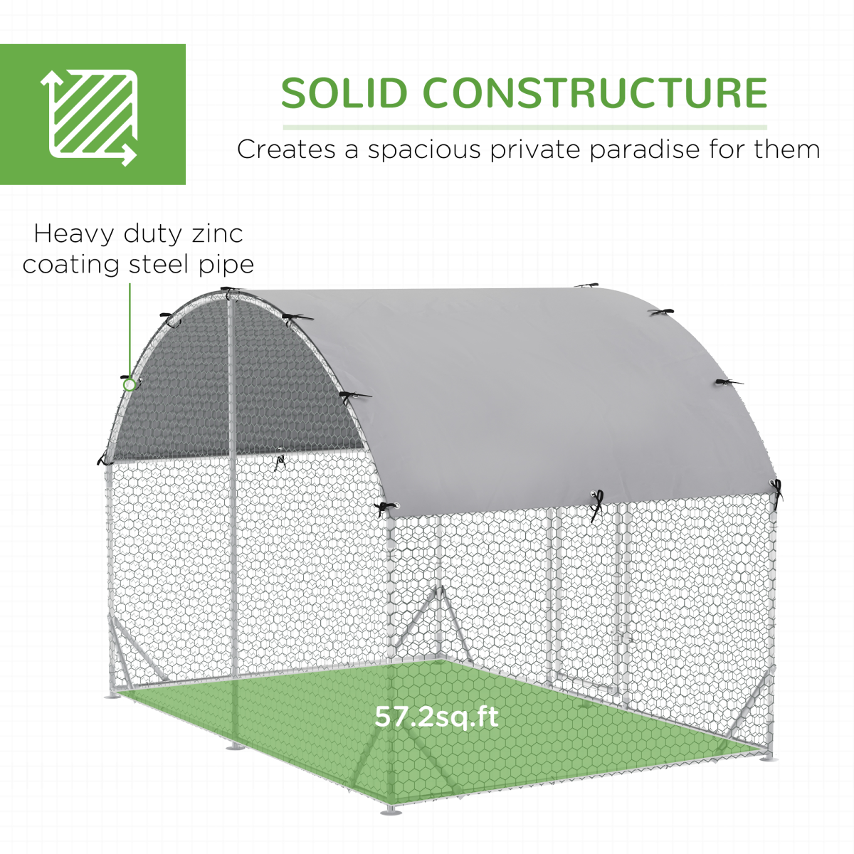 Chicken Run One Room Galvanised Chicken Coop Hen House w/ Cover 2.8 x 1.9 x 2m - from Pawhut
