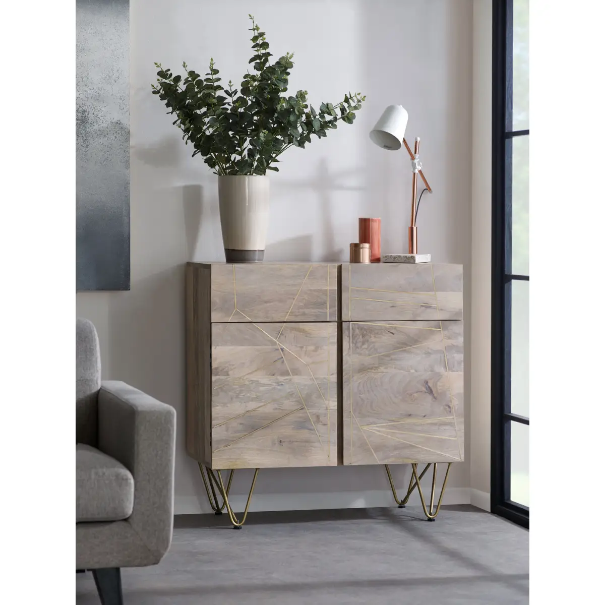 Indian Hub Light Gold 2 Door Medium Sideboard - Sideboard