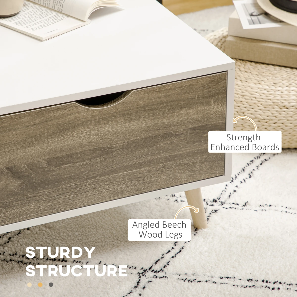 Modern White Coffee Table With Storage Drawers by Unbranded
