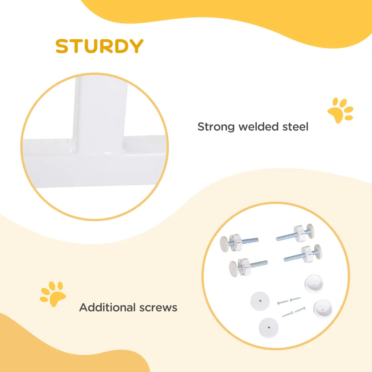 Pawhut Pressure Fit Dog Gate Pet Barrier for stairs doorway, 76-107cm Width White - Pet Gate