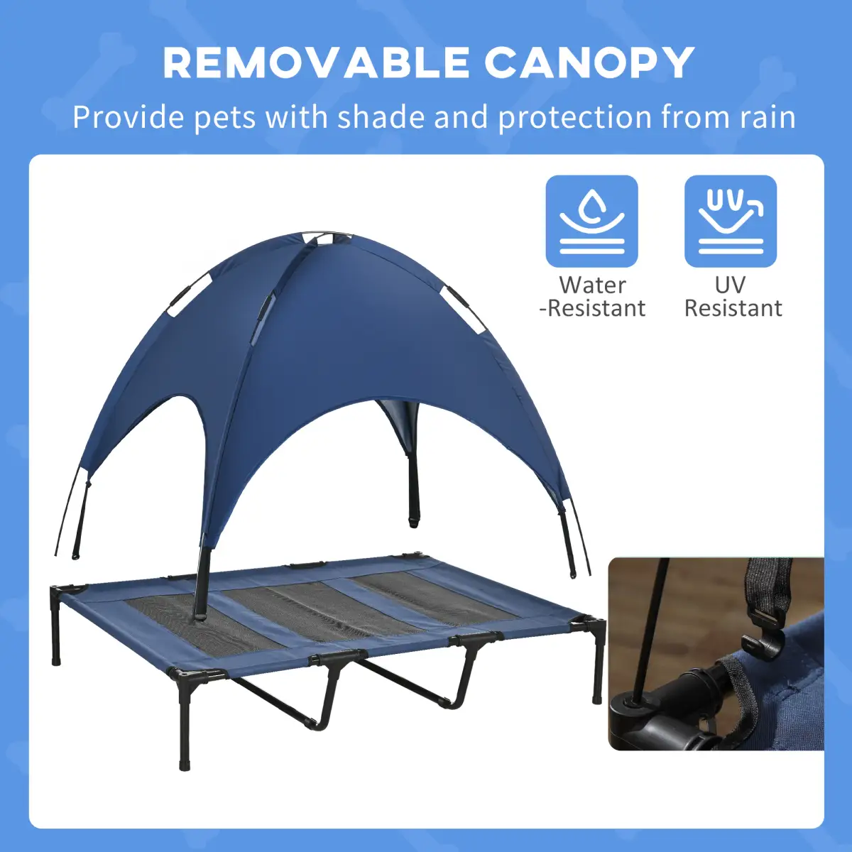 PawHut PawHut 122cm Elevated Dog Bed Cooling Raised Pet Cot UV Protection Canopy Blue - Dog Beds