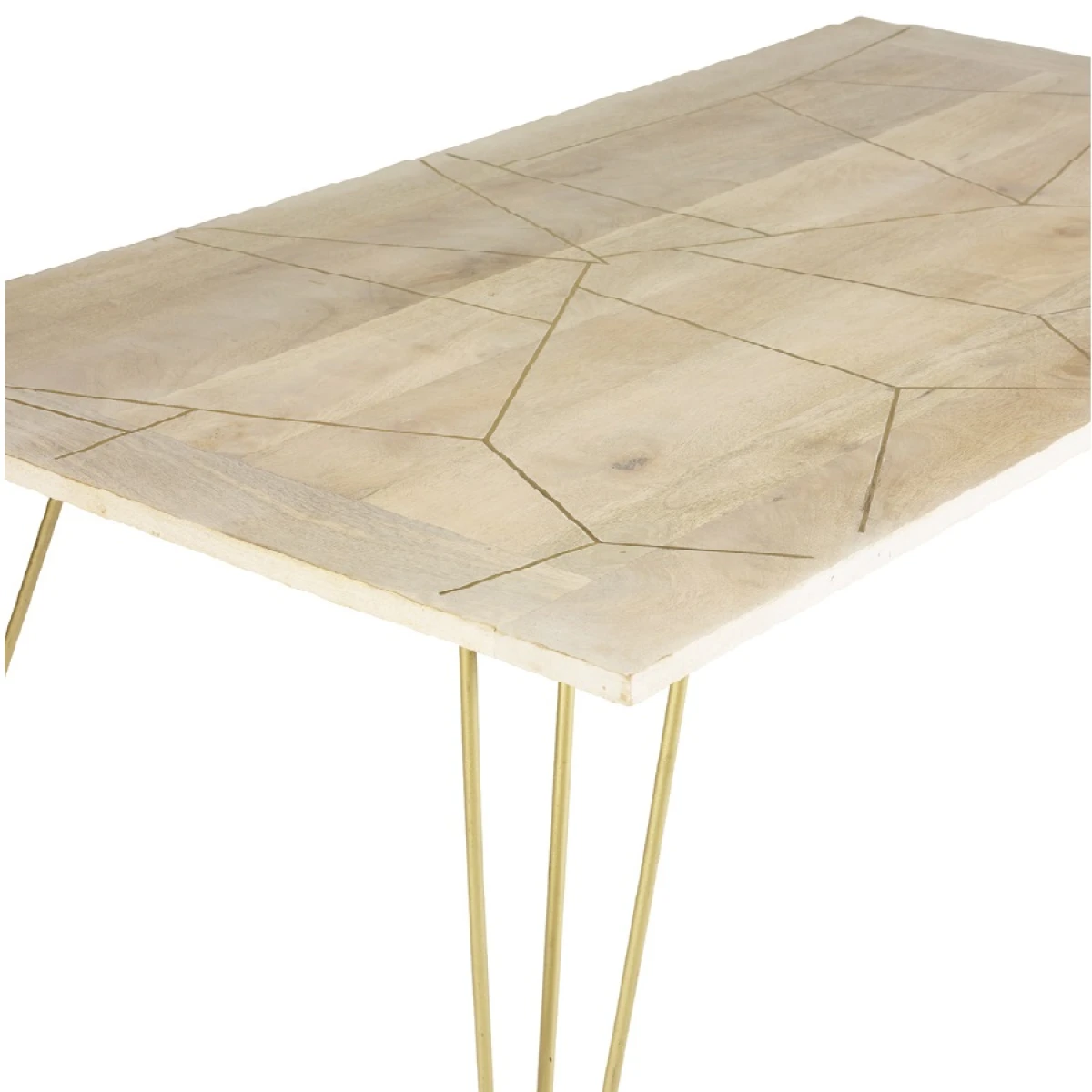 Premium Dining Table Light Gold Metal Inlay Angled Legs by Indian Hub