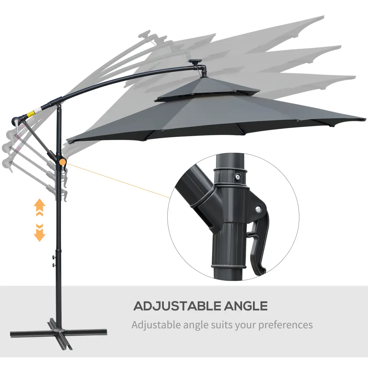 Outsunny Outsunny 3(m) Cantilever Parasol Hanging Banana Umbrella w/ lights, Black - Parasol