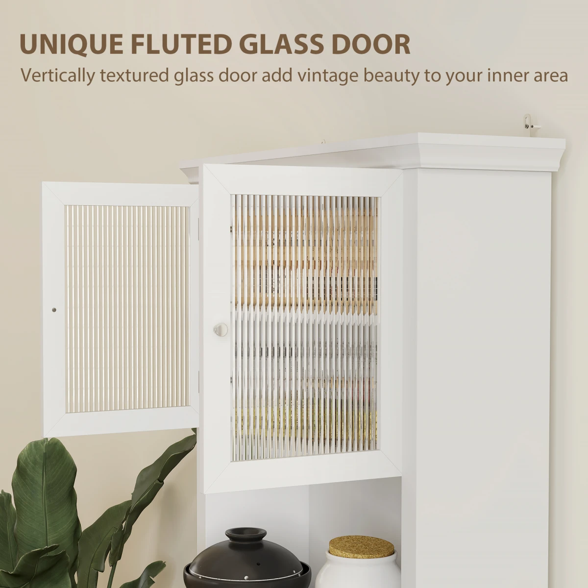 HOMCOM HOMCOM Kitchen Cupboard Storage Cabinet Tall With Drawer Glass Doors Adjustable Shelves For Kitchen Organization - Chest of Drawers