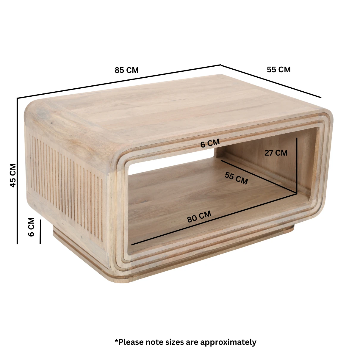 Hudson Carved Mango Wood Coffee Table 80x54x27 cm Handcrafted Eco Friendly Living Room by Indian Hub