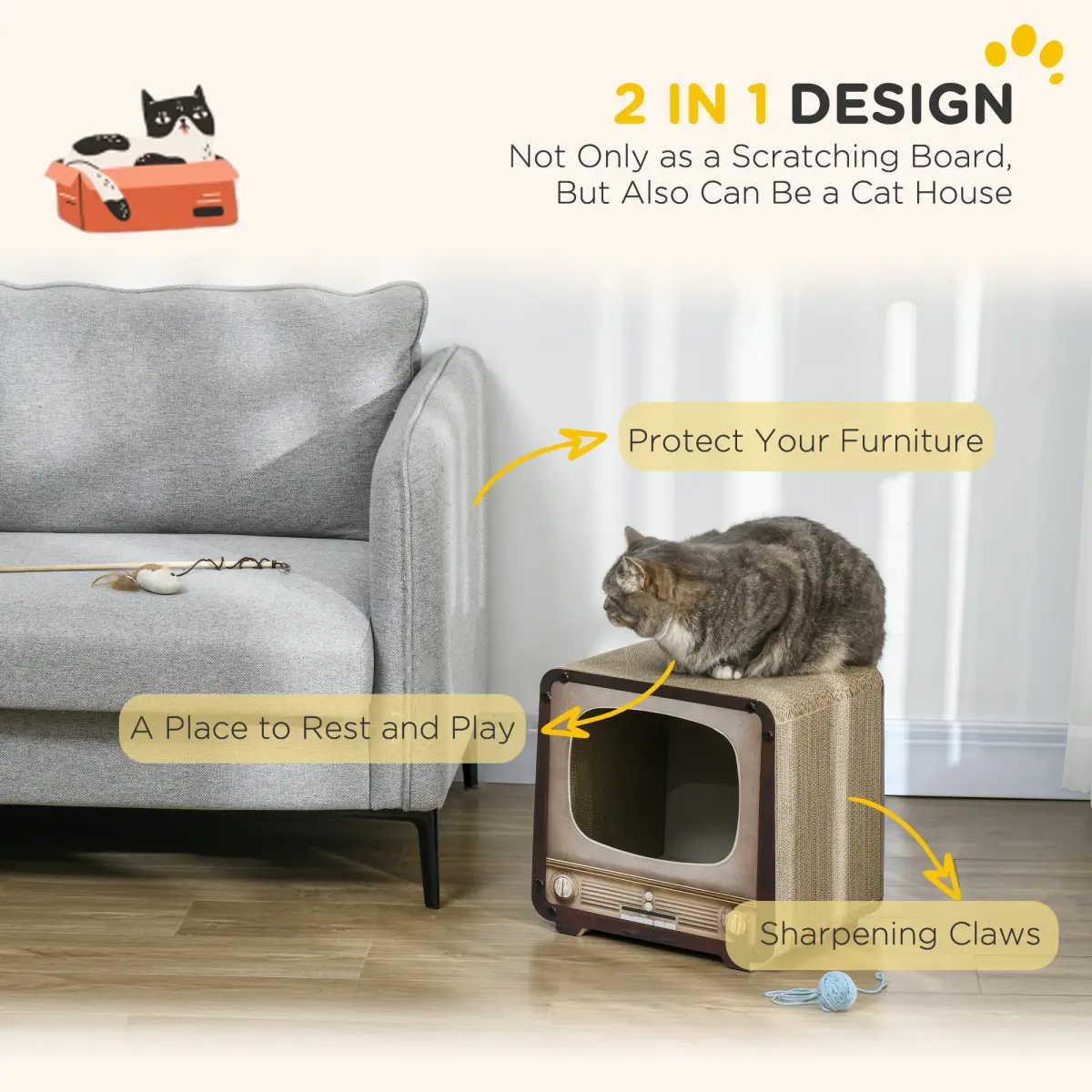 PawHut PawHut TV Shape Cat Scratching Board with Catnip, for Indoor Cats, Brown - Cat House