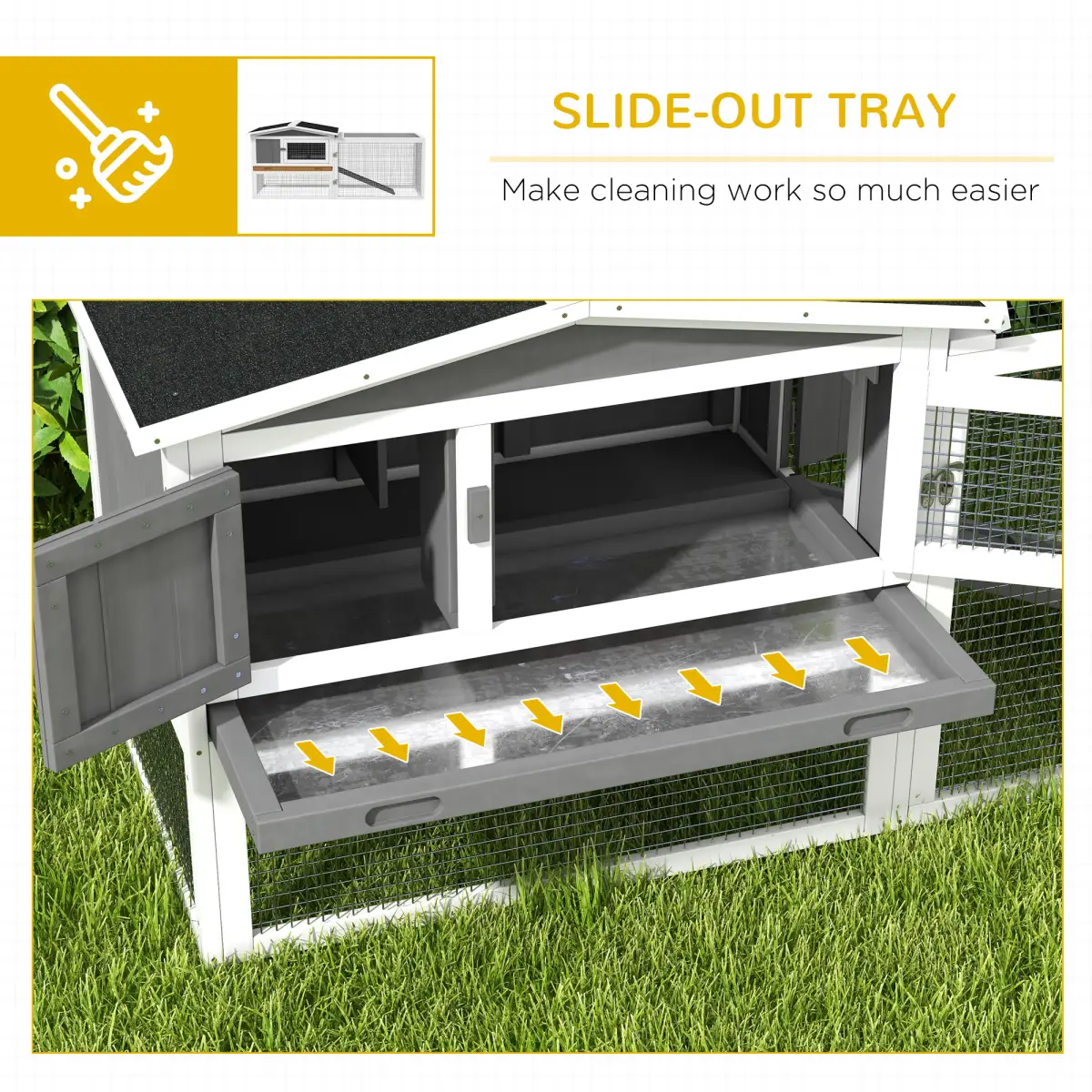 PawHut PawHut Rabbit Hutch and Run Outdoor w/ Sliding Tray Hay Rack Ramp, 156x58x68cm - Rabbit Hutch