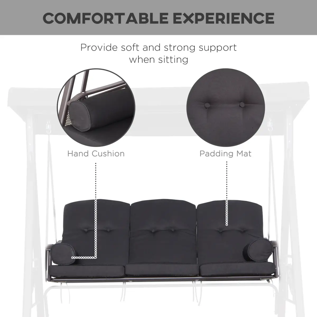 Outsunny Outsunny 3 Seater Garden Swing Chair Patio Swing Bench w/ Cup Trays Black - Hammocks