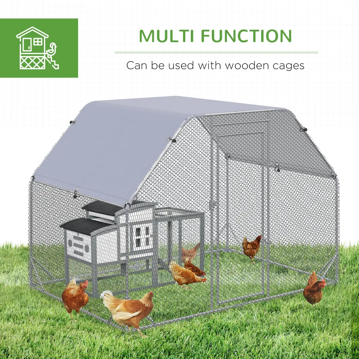 PawHut Chicken Run W/ Roof, Walk In Chicken Coop for 4-6 Chickens, Hen House - Chicken Coop