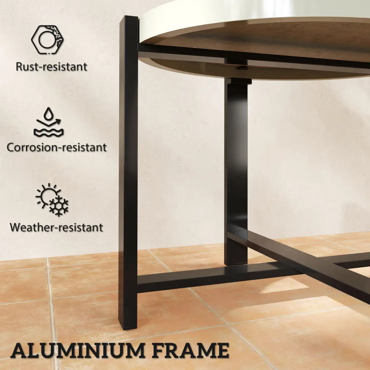 Outsunny Outsunny Round Small Garden Table with Faux Marble Glass Top, Light Grey - Garden Table