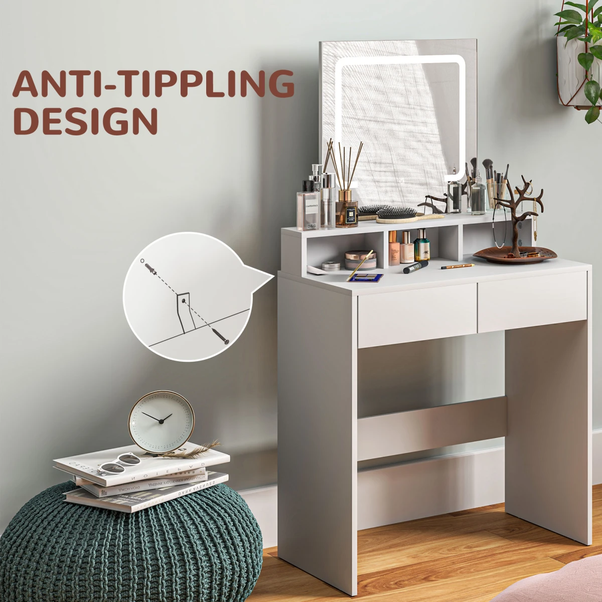 HOMCOM HOMCOM Dressing Table Mirror LED Lights Bedroom - Bedside Table