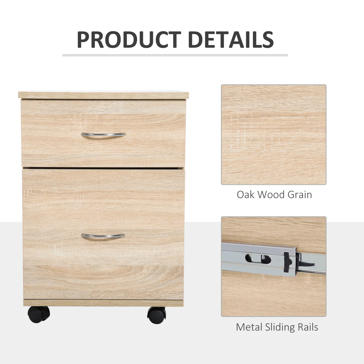 HOMCOM Premium Mobile File Cabinet Under Desk Height Oak Finish Two Drawer Office Pedestal - Office Storage