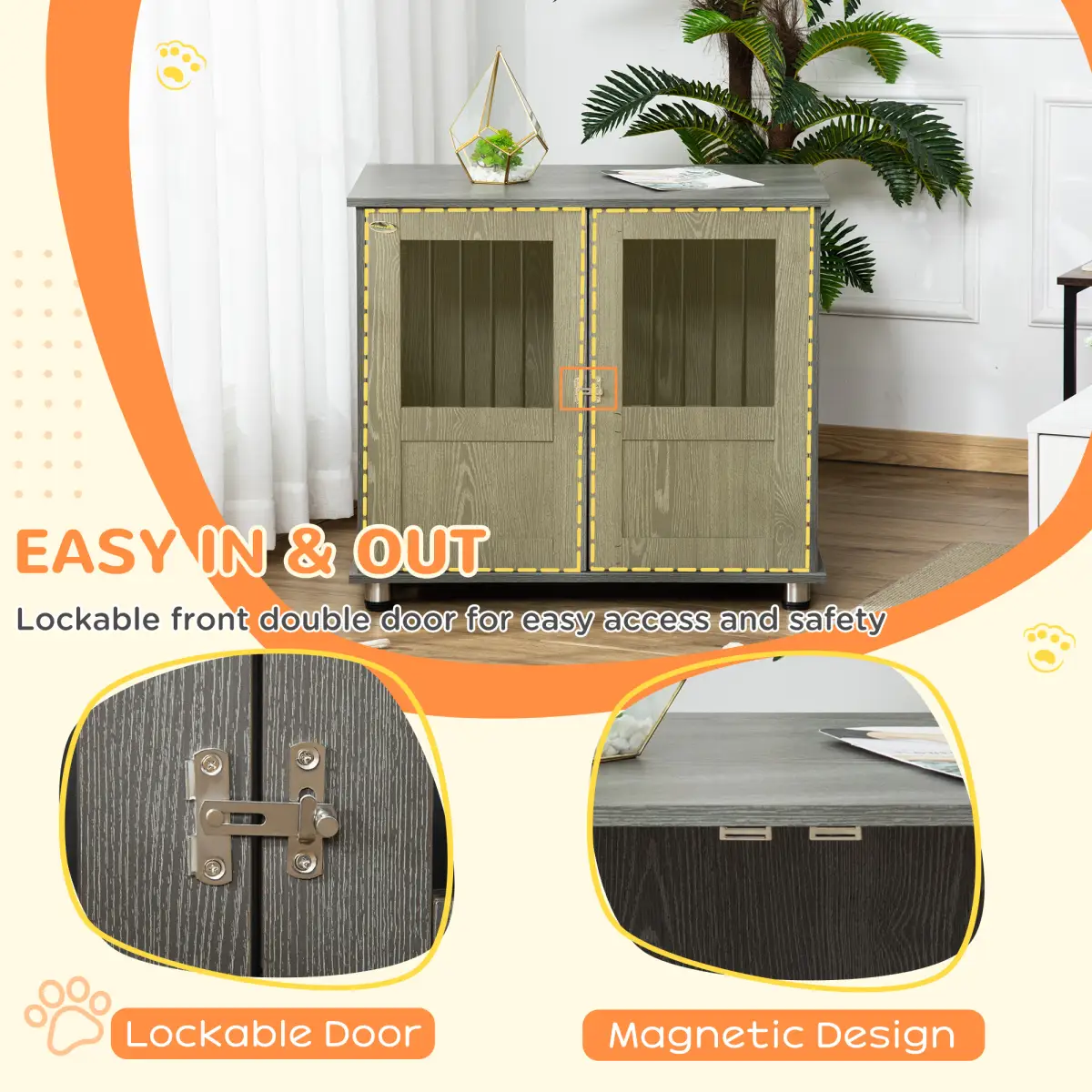 Pawhut Wooden & Wire Dog Cage for Medium Dog, Stylish Pet Kennel w/ Magnetic Doors - Dog Kennel