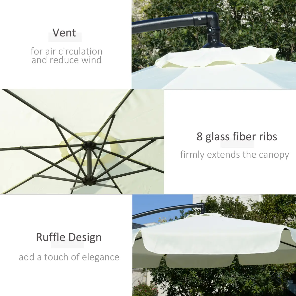 Outsunny 2.7m Garden Banana Parasol Cantilever Crank Cream White - Parasol