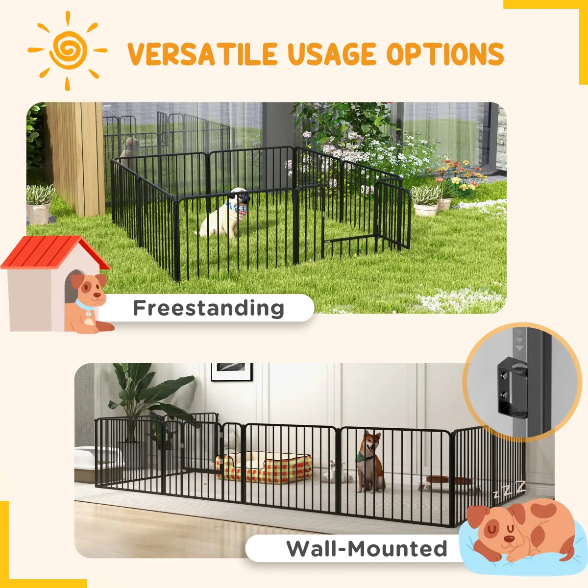 PawHut PawHut 60cm 8 Panels Heavy-Duty Dog Playpen for Small Dogs - Pet Playpen