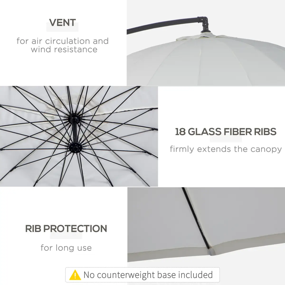Unbranded 3(m) Cantilever Shanghai Parasol Crank Handle, Cross Base, Off-White Outsunny - Parasol