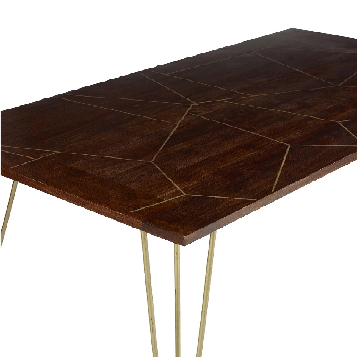 Indian Hub Dark Gold Dining Table Standard with Metal Inlay For Home - Dining Table