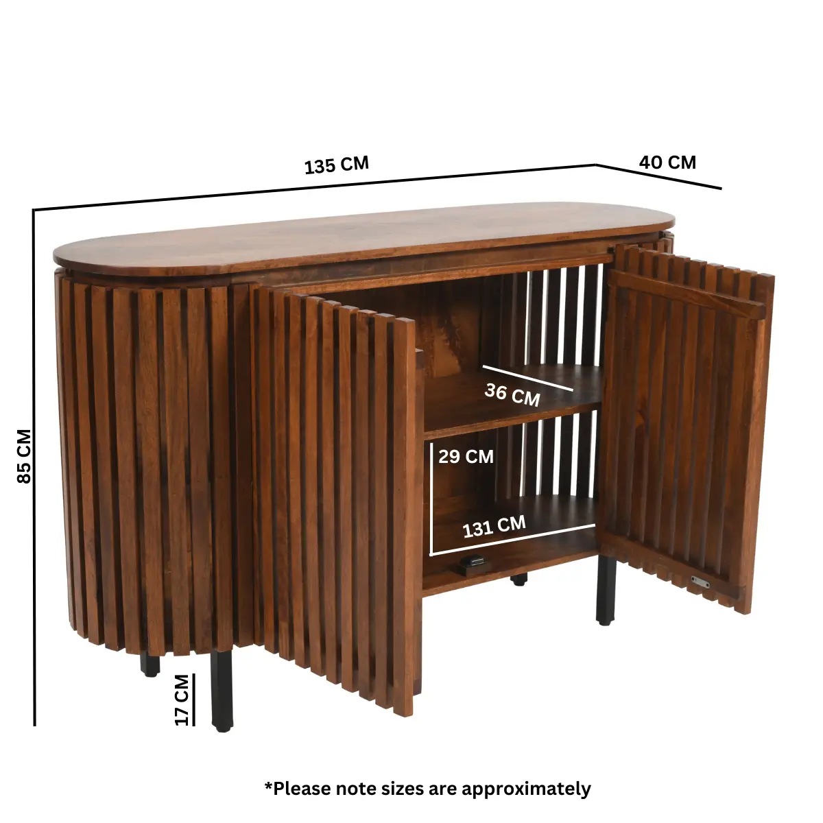 Indian Hub Slatted Mango Wood Large 2 Doors Sideboard - Sideboard