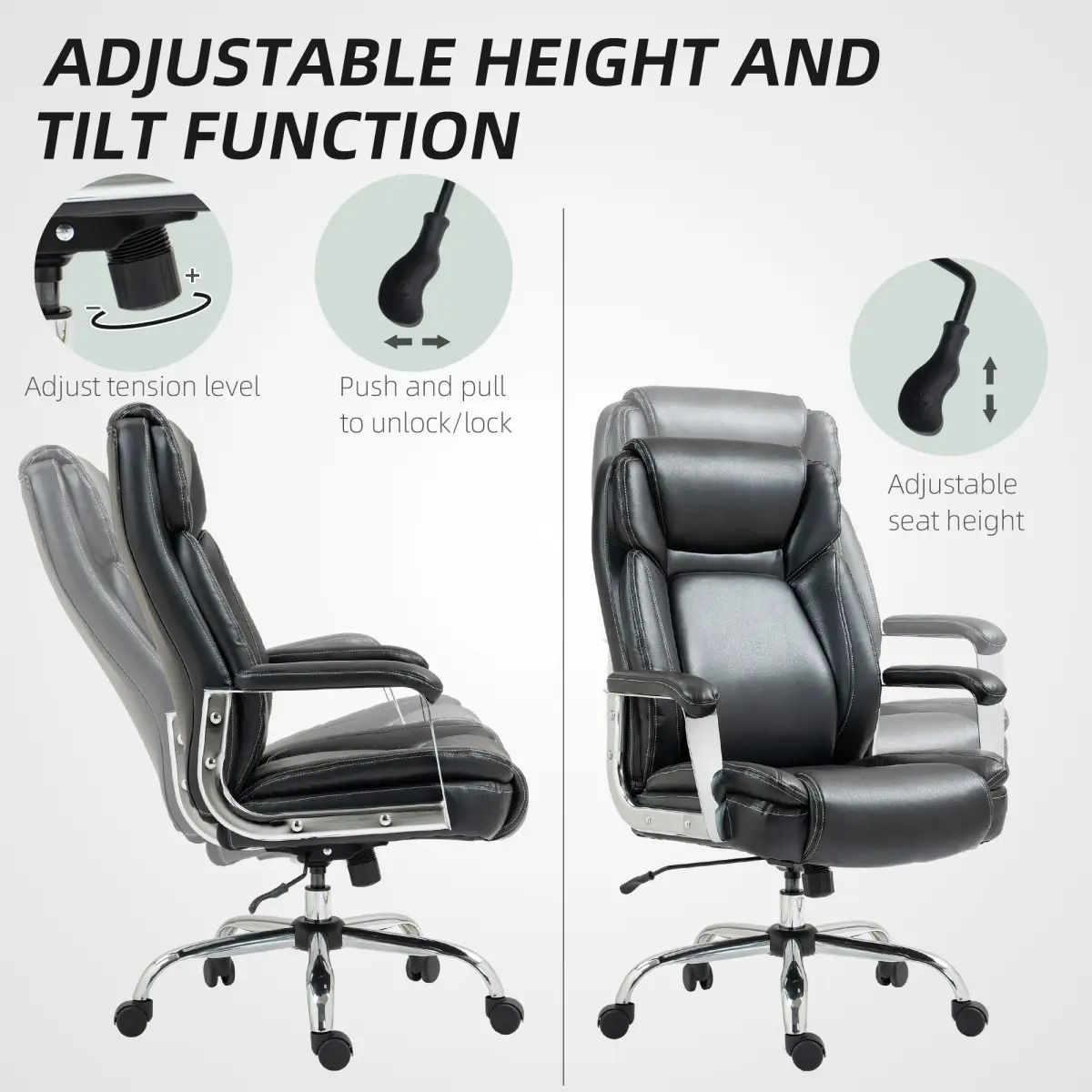 HOMCOM HOMCOM Faux Leather Desk Chair with Adjustable Height, 227kg 500LBS, Black - Office Chair