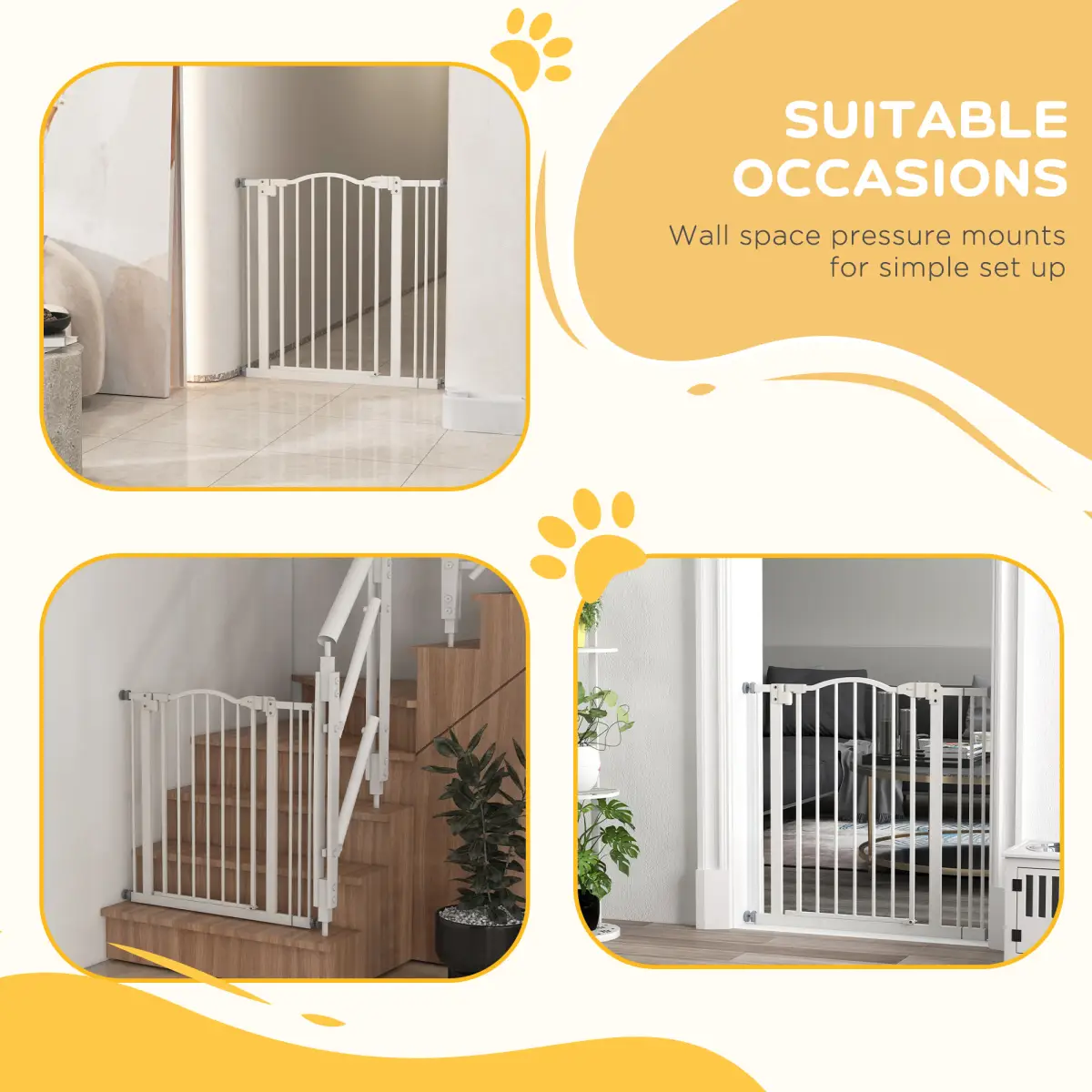 PawHut PawHut 74-87cm Adjustable Metal Pet Gate Safety Barrier w/ Auto-Close White - Pet Gate