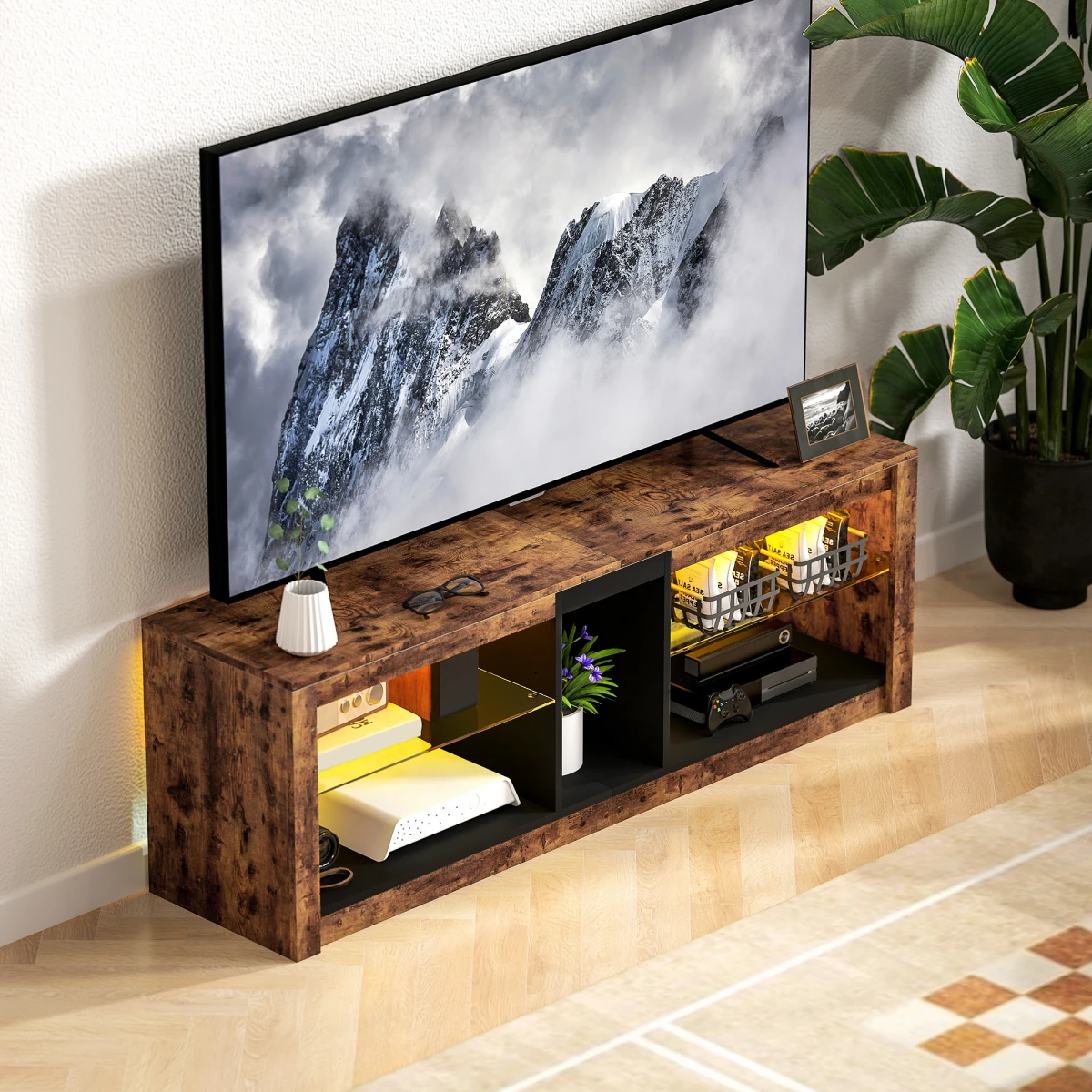 HOMCOM TV Stand 140cm Top LED Lights Living Room Unit by HOMCOM