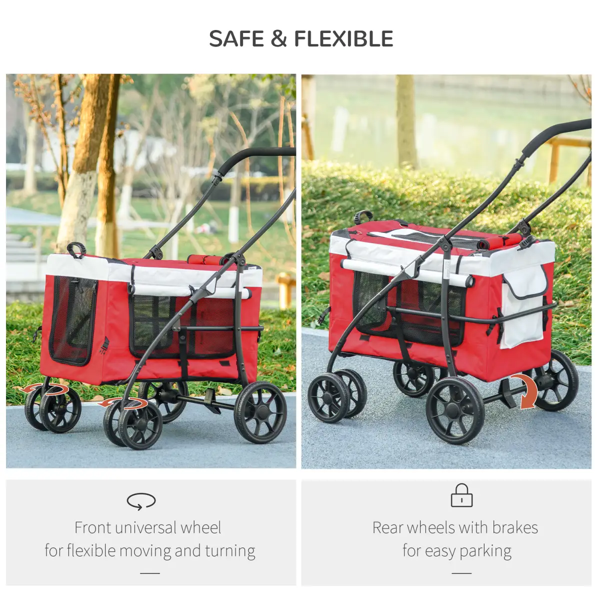 PawHut PawHut Foldable Pet Stroller w/ Detachable Carrier, Soft Padding - Red - Pet Carrier