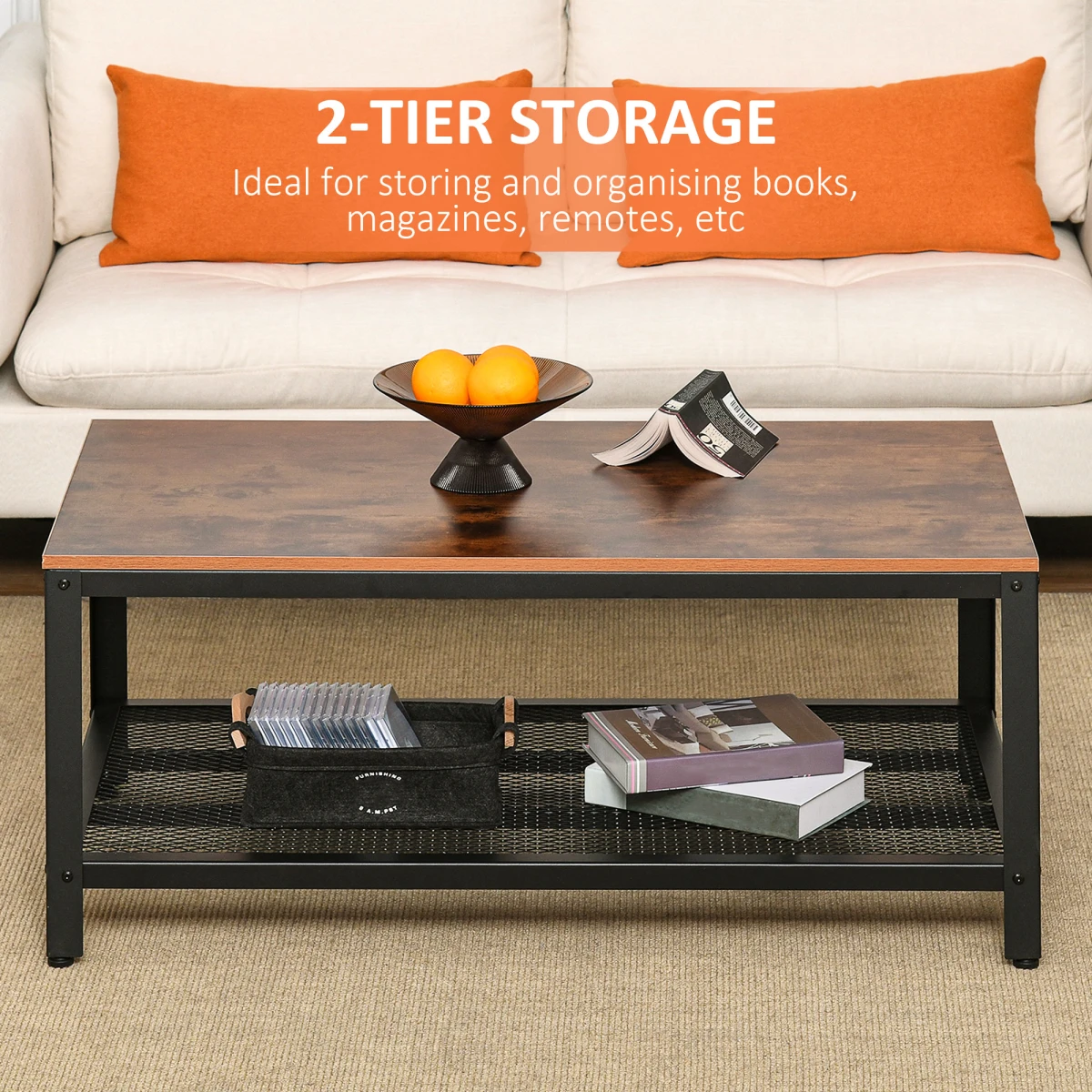 HOMCOM Sturdy Coffee Table 106x60x45 Wood Grain Home Use - Coffee Table
