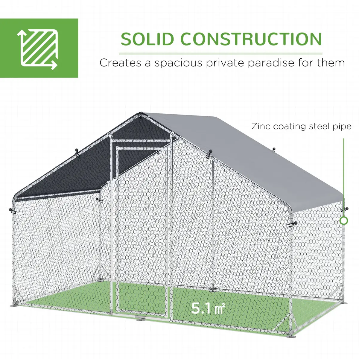 PawHut PawHut Walk In Chicken Run Large Galvanised Chicken Coop with Cover - Chicken Coop