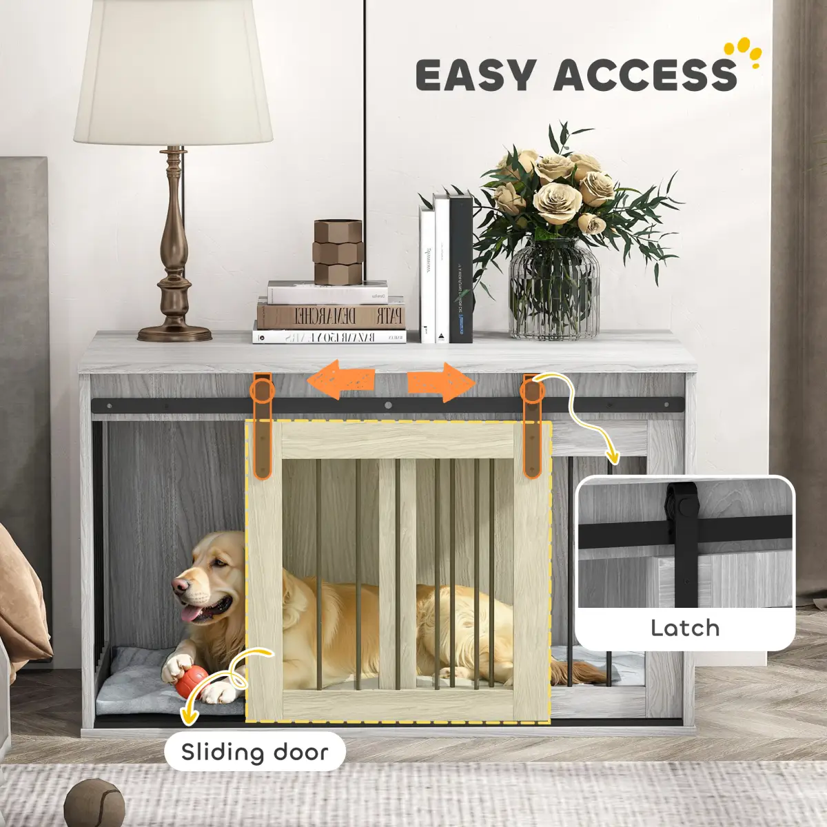 PawHut PawHut Dog Crate Furniture with Removable Cushion for Large Dogs - Grey - Dog Crate