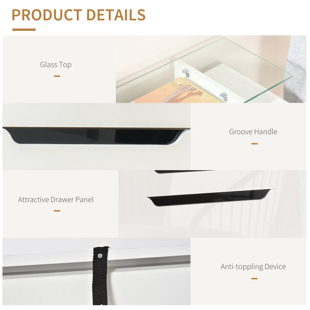 Premium White High Gloss Shoe Cabinet With Glass Top Three Drawers Storage Organizer For Hallway Or Office by HOMCOM