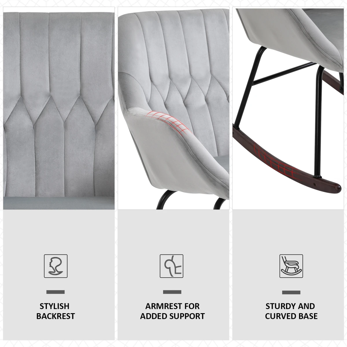 Unbranded Premium Rocking Chair Tub Shape With Steel Frame And Plush Padding For Home Office Grey Ergonomic Back Support - Accent Chair