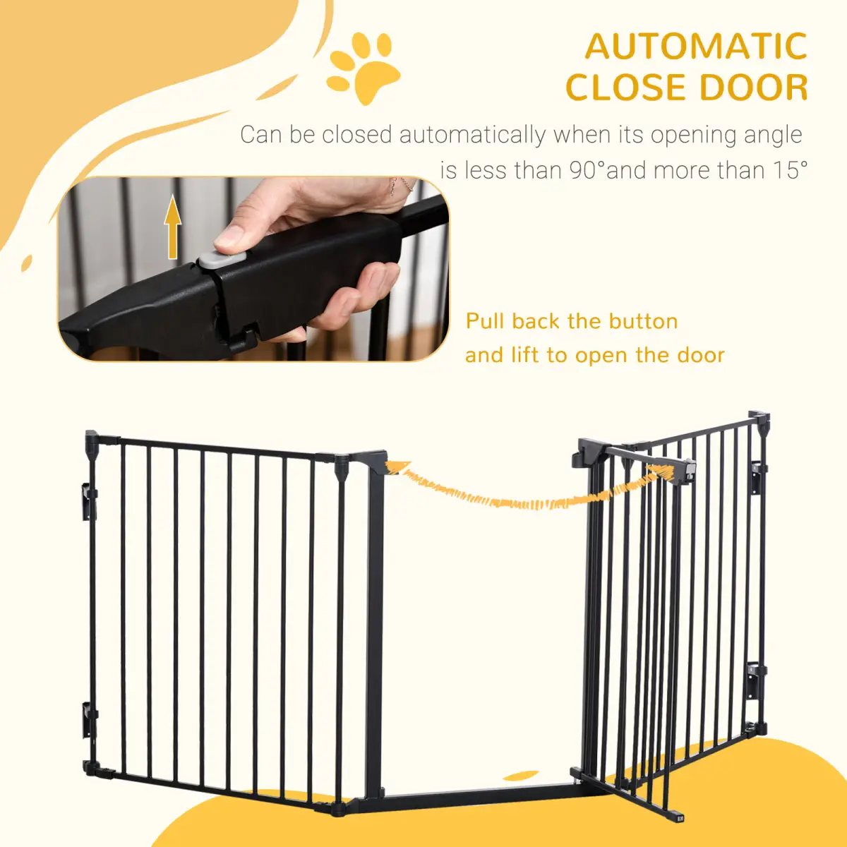 Pawhut Pet Gate 3-Panel Dog Playpen for Indoor Stair Barrier W/ Walk Through Door Black - Pet Gate